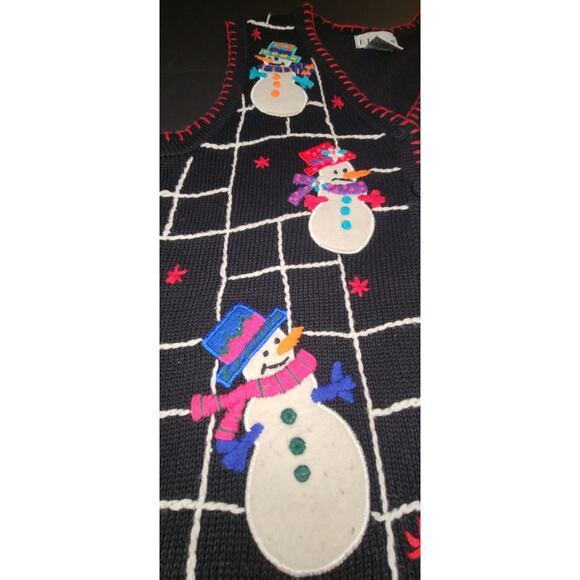 Christmas Winter Knit Sweater Vest Women’s Size 12/14 Snowmen Felt Embroidered - Picture 7 of 9